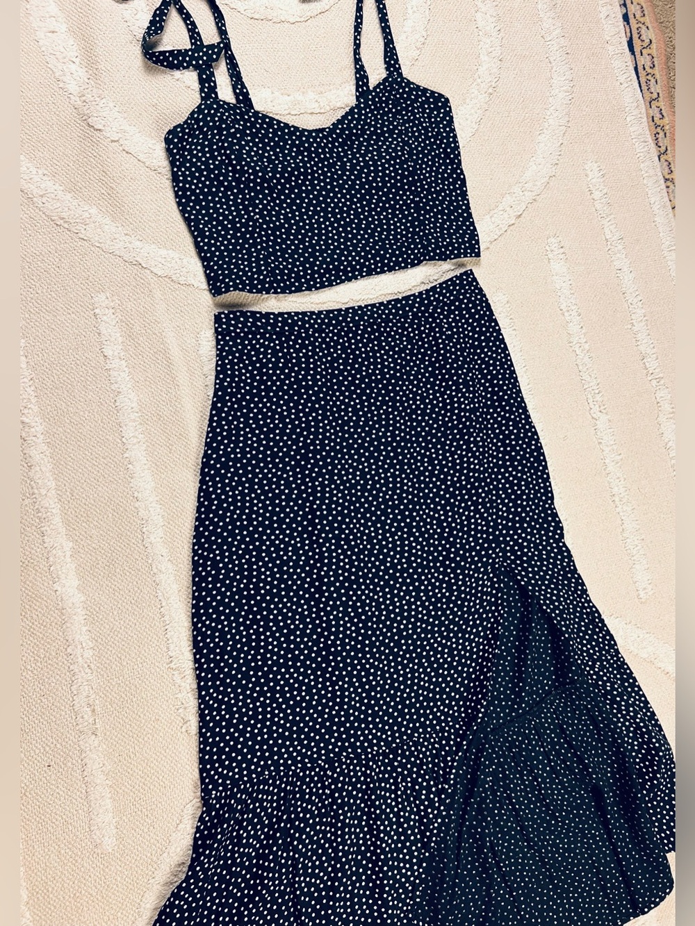 Abercrombie & Fitch Polka Dot 2-Piece Set –Crop Top:S & Side Slit Midi Skirt:XS